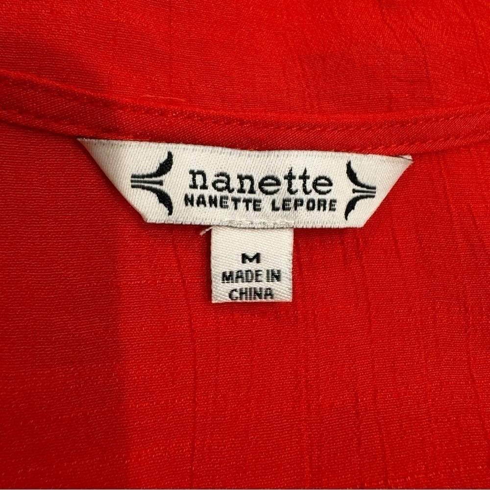 Nanette Lepore | Pleated Plackett Front Blouse Top Red Medium - Picture 4 of 6